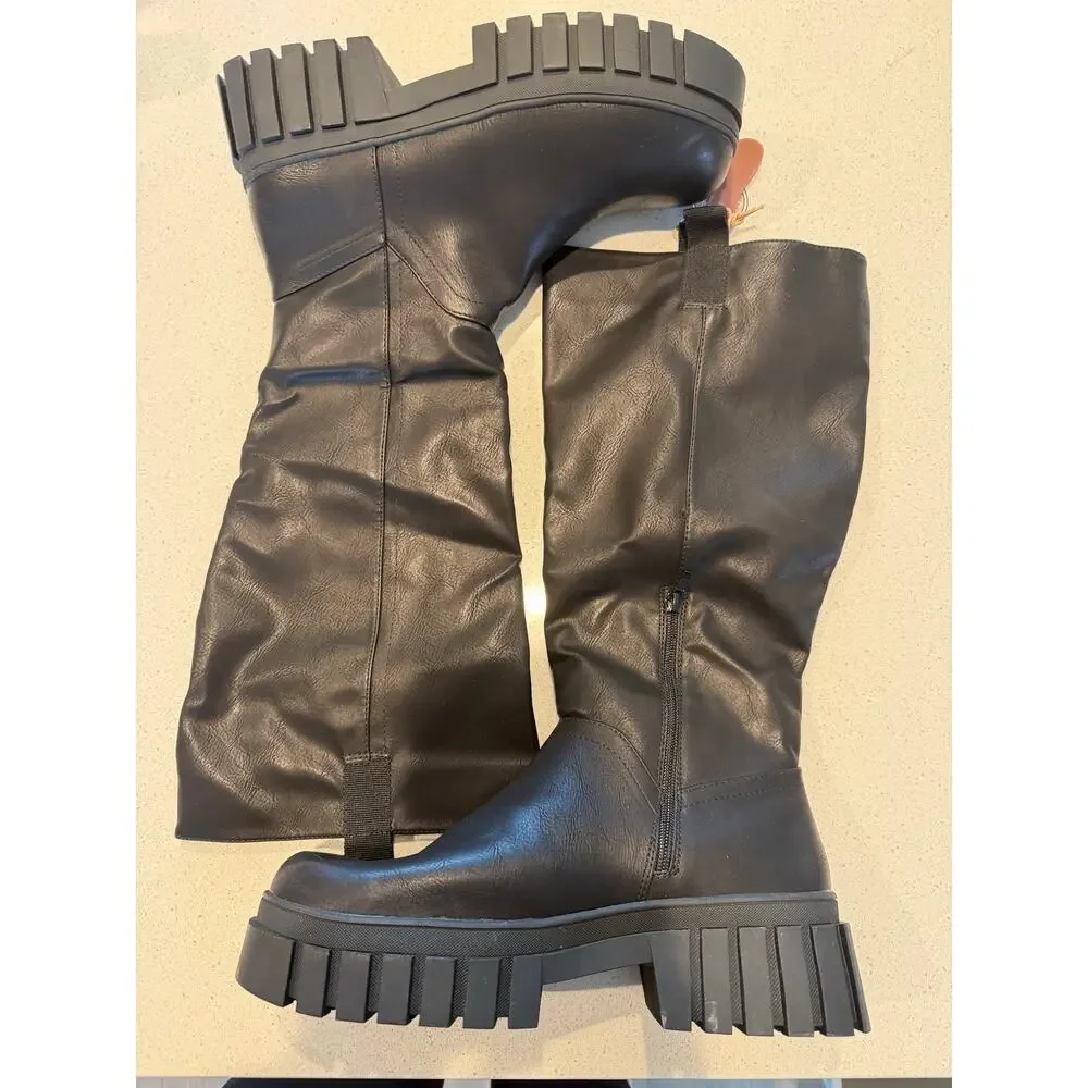 MIA Ry Lug‎ Sole Knee High Platform Boot in Black Size 11
